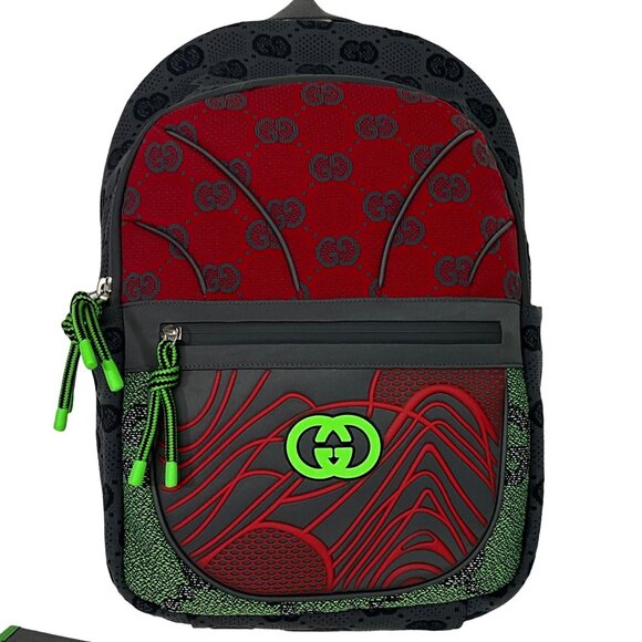 Gucci Other - Gucci Women's Interlocking GG Backpack Gray Green & Red Sz M